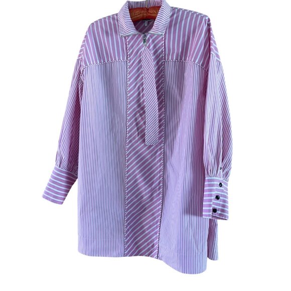 Ganni Tops - Ganni Womens Shirt Size Medium Pink Striped Oversized Collared Pure Cotton